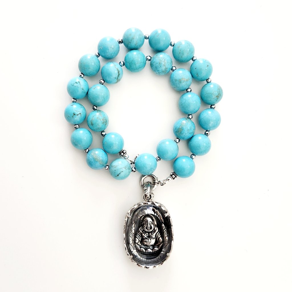 Turquoise Necklace W/ Happy Buddha Pendant--16